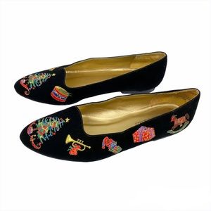 Worthington Vintage Rare Christmas Embroidered Flats